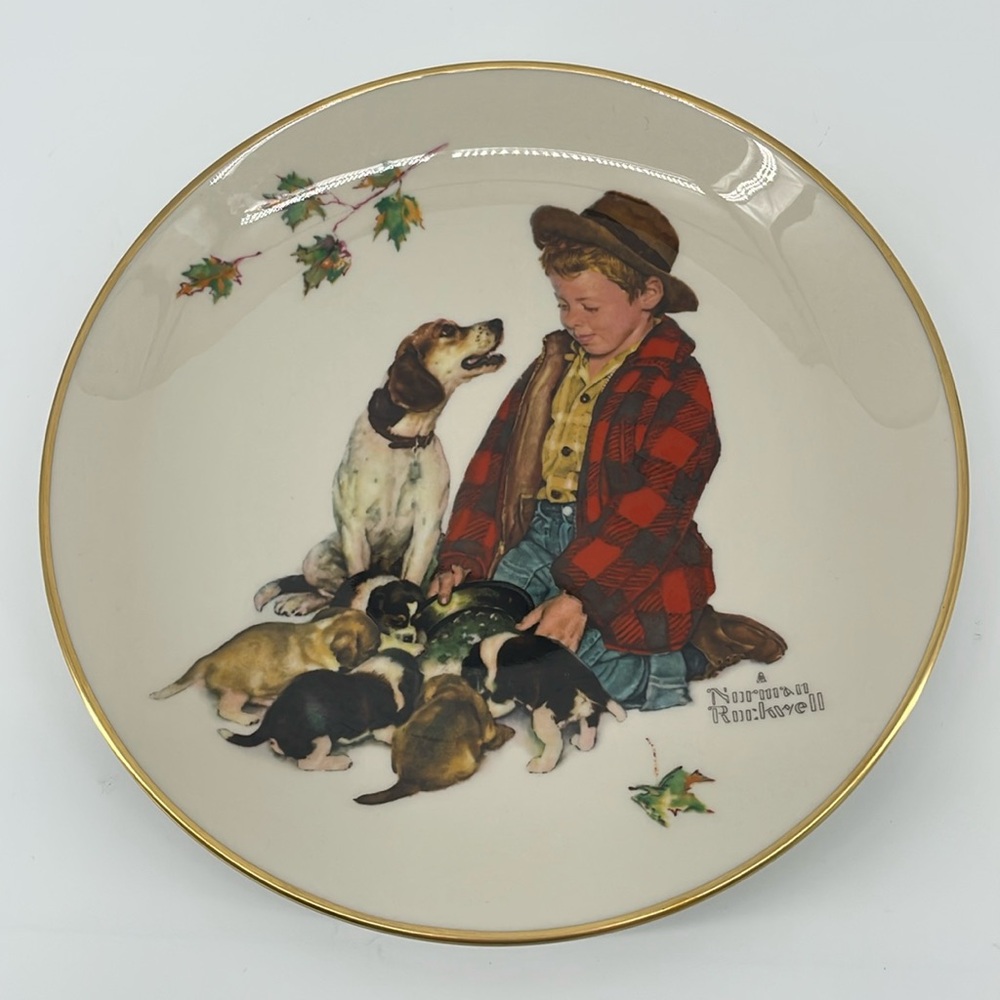 Gorham Fine China 1971 Norman Rockwell Four Seasons Collector Plate Puppies S